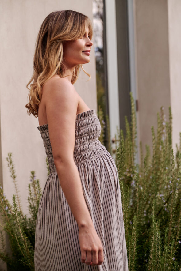Leo Stripe Shirred Maternity Dress - Natural/Black - Image 7