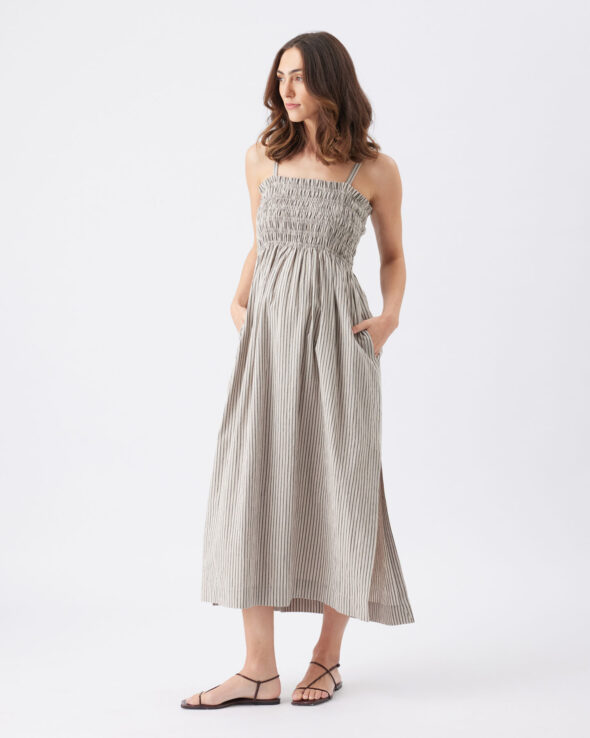 Leo Stripe Shirred Maternity Dress - Natural/Black - Image 9