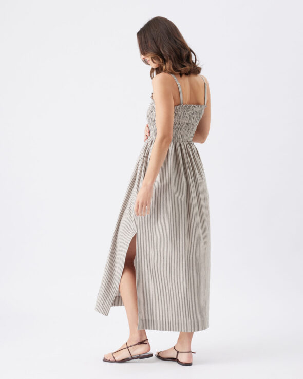 Leo Stripe Shirred Maternity Dress - Natural/Black - Image 10