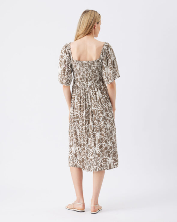 Alona Shirred Maternity Dress - Olive/White - Image 4