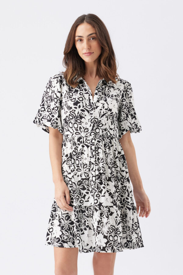 Nahla Linen Maternity & Nursing Dress - Black/White