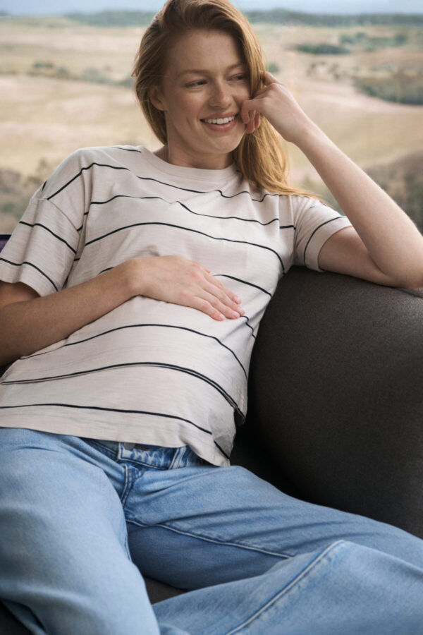 Claudette Nursing & Maternity Tee - Ecru/Black