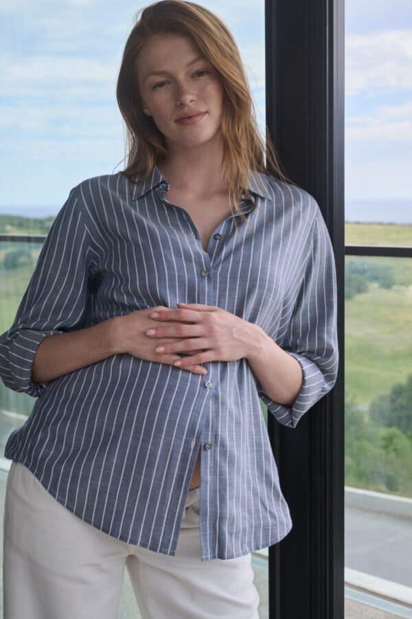Millie Button Up Nursing & Maternity Shirt - Denim/White