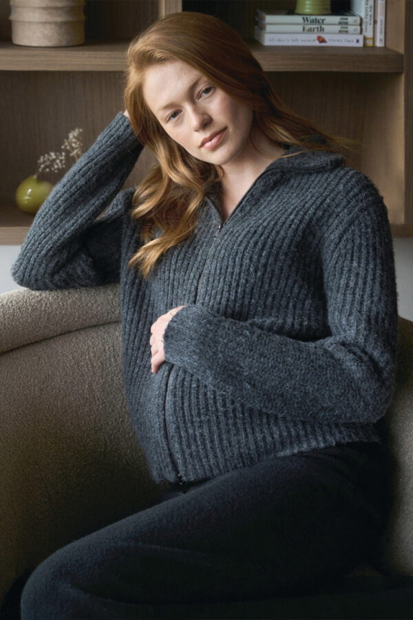 Layla Zip Through Nursing & Maternity Knit  - Dark Charcoal