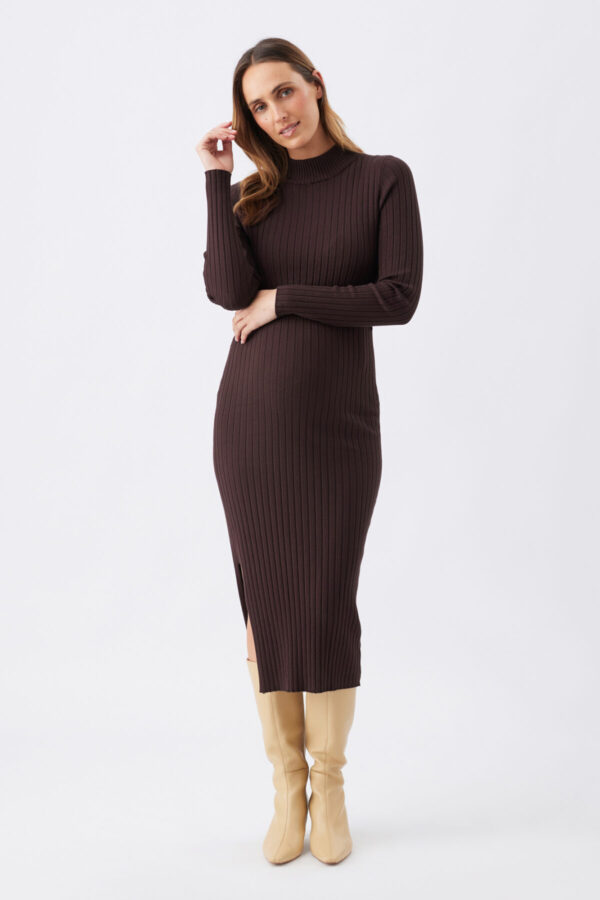 Nella Rib Maternity & Nursing Dress - Cocoa