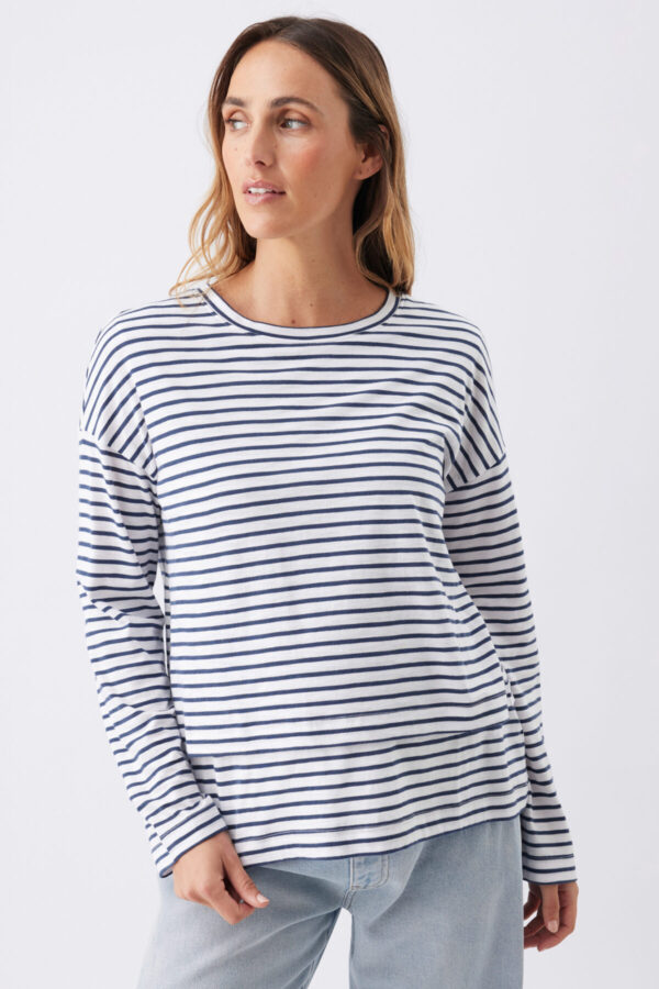 Claudette Long Sleeve Maternity & Nursing Top - White/Ink