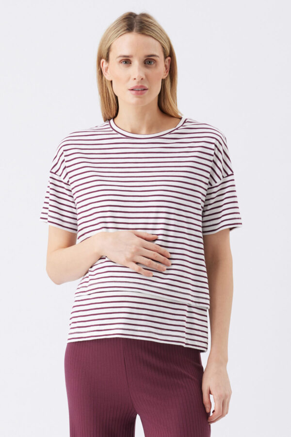 Claudette Maternity & Nursing Tee - Maroon/White