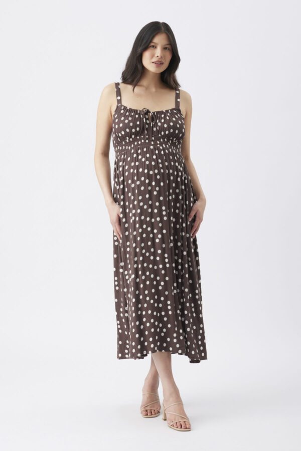 Juliette Spot Maternity Dress - Brown/Off White