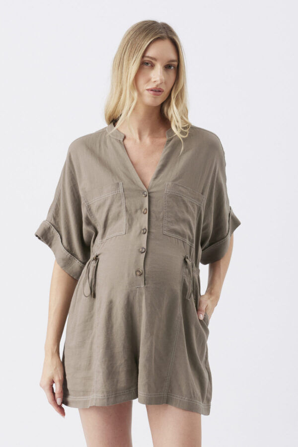 Toni Linen Nursing & Maternity Playsuit - Olive